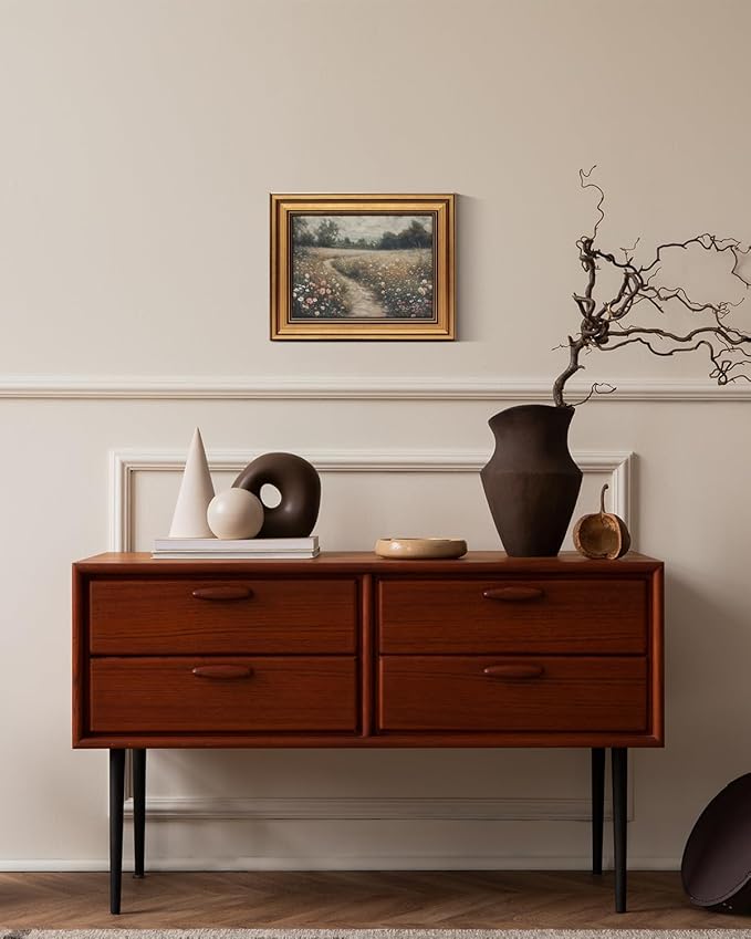 HUARCEY Gold Framed Vintage Wall Art for Living Room, Flowers Painting Prints Shelf Decor for Kitchen, Landscape Bedroom Wall Art, Christmas Gifts for Friends or Family (Flowers Path - 8"x10")