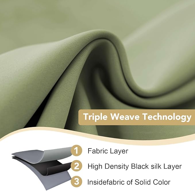 H.VERSAILTEX Blackout Curtains for Bedroom Thermal Insulated Room Darkening Living Room Curtains 63 Inch Long Grommet Privacy Protection Window Curtain Panels/Drapes for Nursery, 2 Panels, Sage