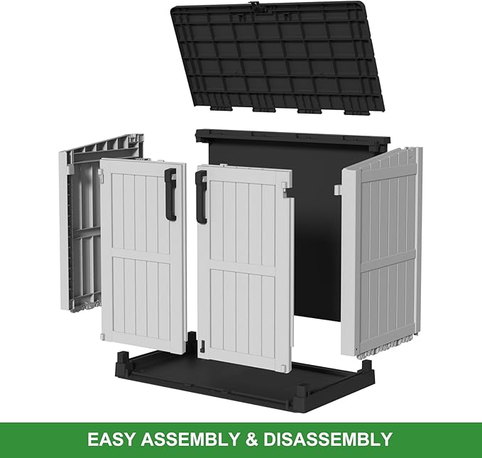 Outdoor Storage Shed Resin Tool Shed, 36 Cu Ft Waterproof Outdoor Horizontal Storage, Weather-Resistant Utility Shed with Air Vent for Trash and Lockable Doors, Garden Tools