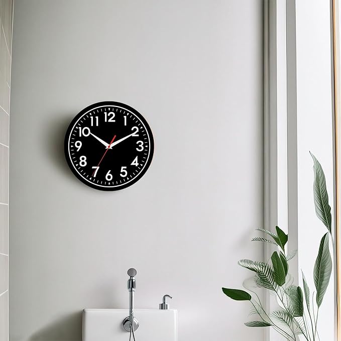 Wall Clock Black Battery Operated 10 Inch Simpel Silent Non Ticking Analog Decorative for Kitchen Bathroom Bedroom Office Living Room School Classroom(Black)