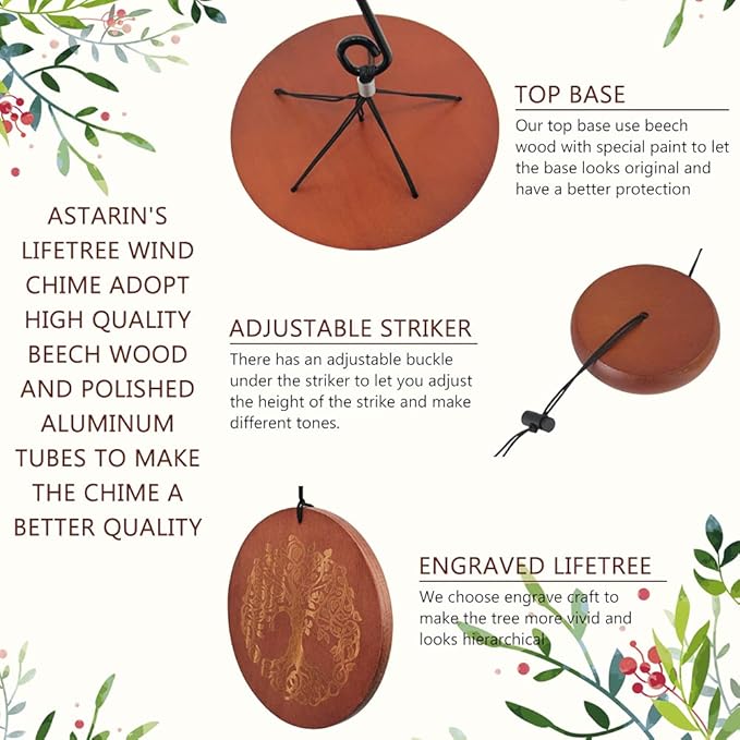 Wind Chimes for Outside,Outdoor Wind Chimes for Mother & Grandma - Large Garden Hanging Decor with Tree of Life Engraving, Perfect for Yard, Home, Christmas, Birthdays