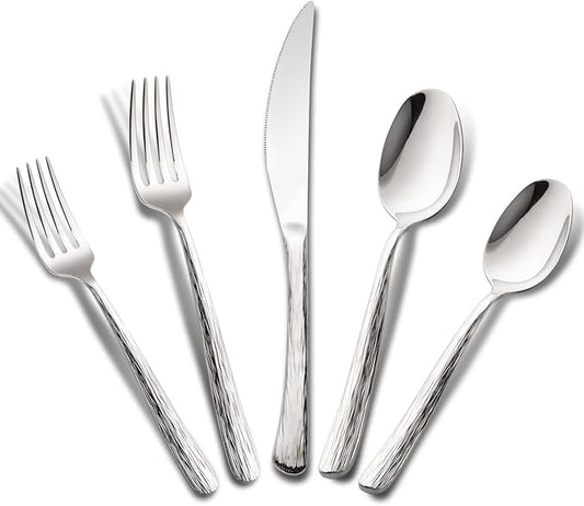 Aisoso 60-Piece High-End Silverware Set with Stone Patterned Handle Mirror Finished Stainless Steel Serving Utensils for 12, Durability and Dishwasher Safe for Home, Restaurant, Weddings