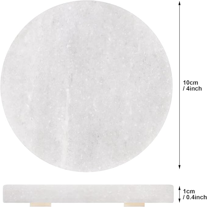 White Marble Coasters with Bling Particles, Set of 6 - Natural Marble Stone Drink Coaster with Protective Silicone Feet, 4 inch Diameter, 0.4 inch Thick - Heat-Resistant Coasters for Coffee Table