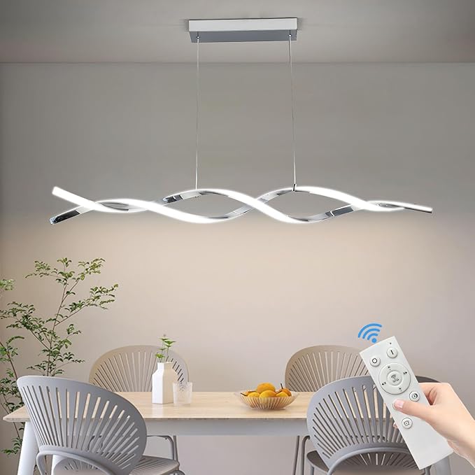 Modern Ceiling Chandelier Light, Acrylic Anti Flicker Pendant Lamp with Remote Control Dimmable 3 Color Mode & Brightness (Warm Cool Neutral Light) for Kitchen Bar