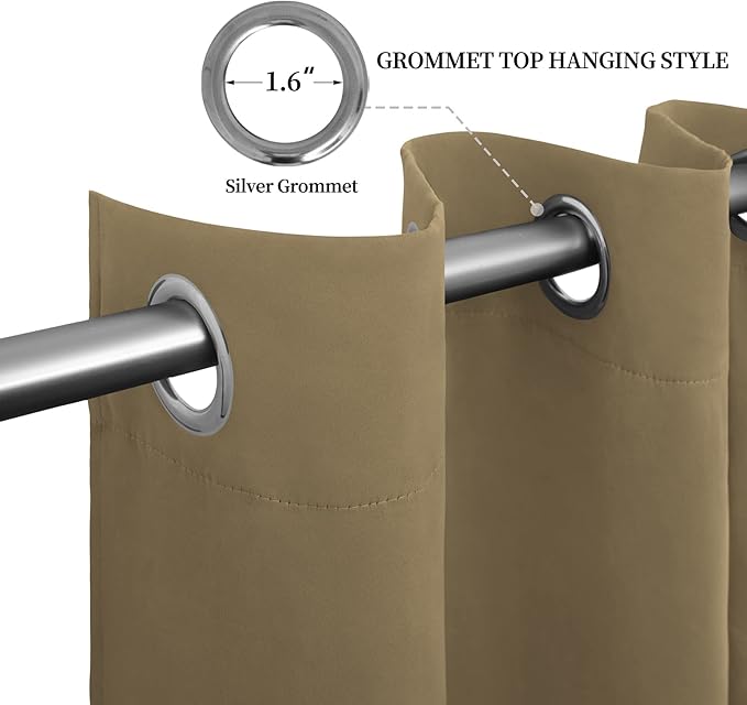Easy-Going Blackout Curtains for Bedroom, Solid Thermal Insulated Grommet and Noise Reduction Window Drapes, Room Darkening Curtains for Living Room, 2 Panels (52x46 in,Tan)