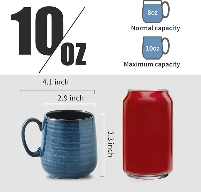 Hasense Espresso Cups 8 oz, Small Coffee Cups Set of 6, Ceramic Mugs with Handle for Coffee, Tea, Cappuccino and Mocha, Dishwasher & Microwave Safe, Blue