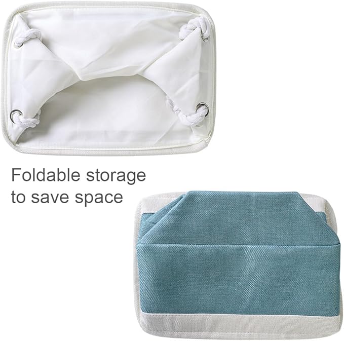 TheWarmHome Fabric Storage Bin with Handles,Storage Basket for Home Storage and Organization, Shelf Basket with Cover for Living Room Bedroom Closet（White & Green Medium 13.8L×9.8W×6.7H