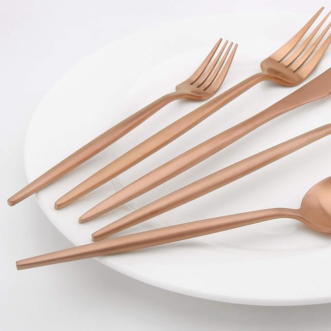 Matte Rosegold Silverware Set, Vanys 20 Piece Stainless Steel Cutlery Flatware Set, Kitchen Utensil Sets for 4, Tableware With Knife Spoons And Forks Set, Satin Finished Polished