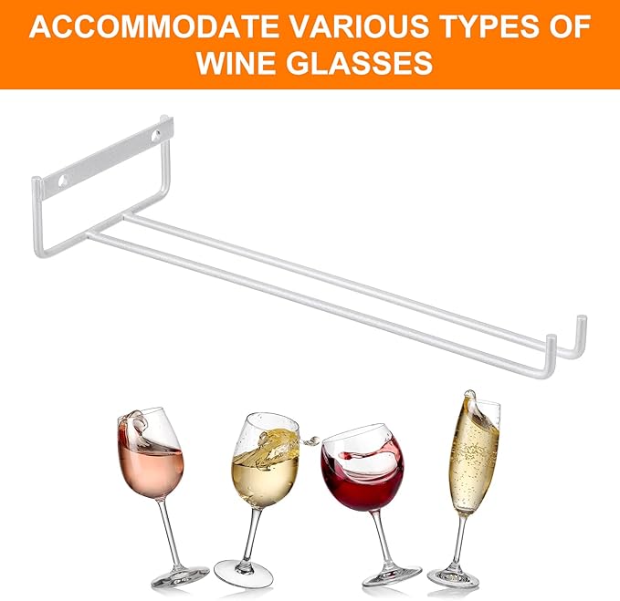 uxcell 5Pcs Wine Glass Rack, 11.22 Inch Iron Wine Glasses Rack Under Cabinet Stemware Rack - Wall Mountable Wine Glass Holder Storage Hanger for Bars Coffee Restaurants Kitchens, Silver