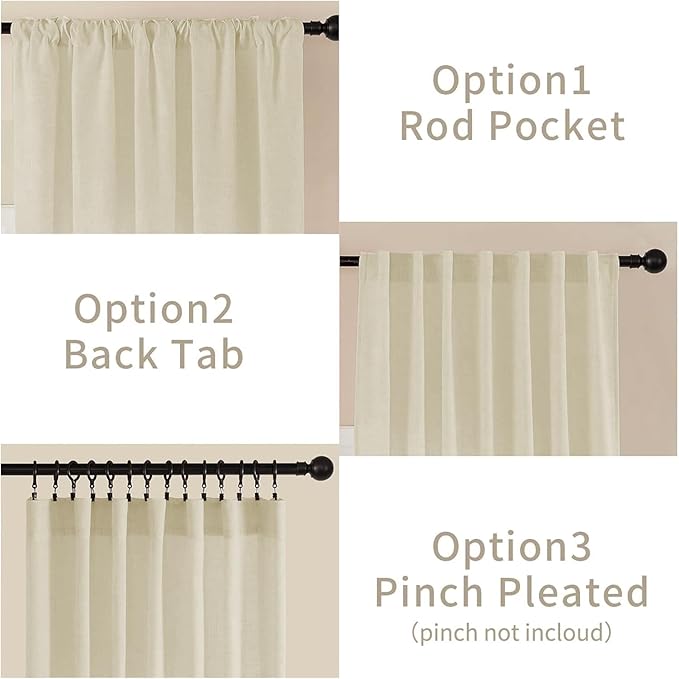 Joydeco Linen Curtains 84 Inch Length 2 Panel Sets,Light Filtering Curtains for Bedroom 70 Inch Wide Living Room Drapes with Back Tabs & Rod Pockets (W70 x L84 Inch, Linen)