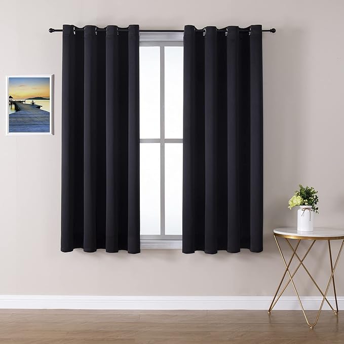 ChrisDowa Grommet Blackout Curtains for Bedroom and Living Room - 2 Panels Set Thermal Insulated Room Darkening Curtains (Black, 52 x 54 Inch)