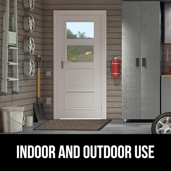 GORILLA GRIP 100% Waterproof All-Season WeatherMax Doormat, 60x24, US Designed Natural Rubber, Stain and Fade Resistant, Low Profile Indoor Outdoor Door Mats, Easy Clean Patio Mat, Latte Quatrefoil