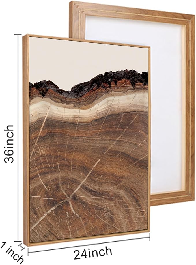 HPINUB Framed Tree Rings Wood Wall Art Set, Modern Beige Wood Stump Wall Decor, Abstract Black and Gray Tree Spiral Wall Painting, Nature-Inspired Art Print for Living Room, Bedroom, Office-24"x36"x3