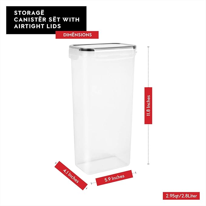 Airtight Food Storage Containers with Lids Set of 4-95 fl. oz Pasta storage Containers, BPA Free Plastic Spaghetti container - Air Tight Canisters for Kitchen Pantry Organization
