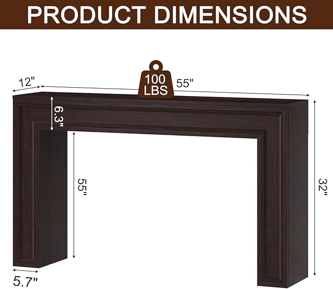 Rresyet 55 Inch Long Console Table, Sofa Table Behind Sofa, Wooden Entryway Table, Farmhouse Entryway Table for Entry, Hallway, Living Room (Cherry)