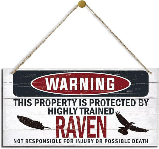 Warning Sign, Raven Warning Wood Plaque Sign, Funny Door Signs, Decorative Wood Hanging Suspension Plaque, Farmhouse Wooden Wall Decor, Outdoor Hanging Wooden Signs