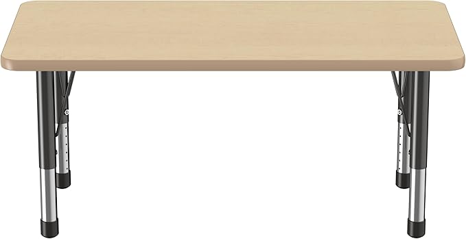 FDP Rectangle Activity School and Kids Classroom Table (24 x 48 inch), Toddler Legs, Adjustable Height 15-24 inches - Maple Top and Maple Edge