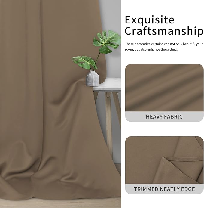 Easy-Going Blackout Curtains for Bedroom, Solid Thermal Insulated Grommet and Noise Reduction Window Drapes, Room Darkening Curtains for Living Room, 2 Panels (42x54 in, Camel)