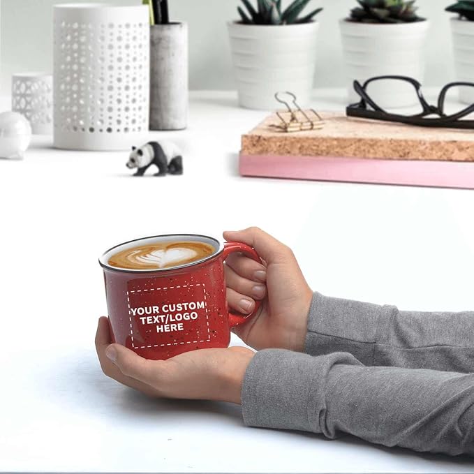 DISCOUNT PROMOS Custom Ceramic Campfire Coffee Mugs 13 oz. Set of 50, Personalized Bulk Pack - Perfect for Tea, Espresso, Cappuccino, Hot Cocoa - Red
