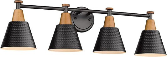 FEMILA Bathroom Vanity Light, 4-Lights Bathroom Light Fixtures Over Mirror, Modern Wall Mounted Lamp, Hammered Metal Shade, 4FG59B-4W BK