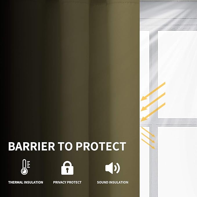 Easy-Going Blackout Curtains for Bedroom, Solid Thermal Insulated Grommet and Noise Reduction Window Drapes, Room Darkening Curtains for Living Room, 2 Panels (52x63 in,Khaki)