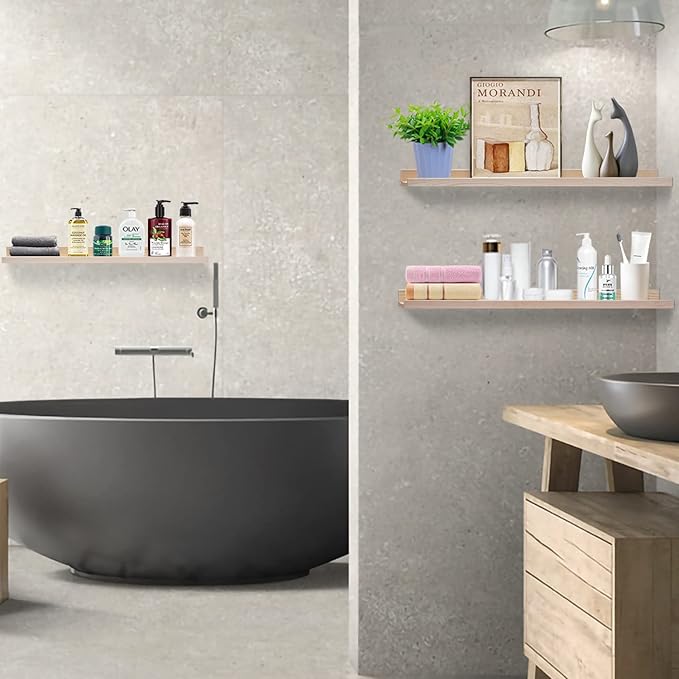 AZSKY Floating Picture Shelves 24 Inch a Set of 3 Wall Mount Long Narrow Photo Ledge Photo Frame Display Shelf Vintage Bookshelf for Nursery Mounting Hardware Included