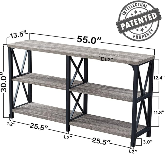 LVB Rustic Sofa Table, Farmhouse Console Table for Living Room, Hallway entryway Table with Storage, Entry Table for Foyer, Light Grey Oak, 55 Inch