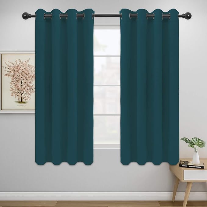 Easy-Going Blackout Curtains for Bedroom, Solid Thermal Insulated Grommet and Noise Reduction Window Drapes, Room Darkening Curtains for Living Room, 2 Panels (52x63 in,Peacock Blue)