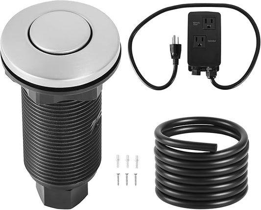VEVOR Garbage Disposal Air Switch Kit, Dual Outlet Sink Top Air Switch for Food Waste Disposal, 3.5-inch Long Brushed Silver Stainless Steel ON/OFF Air Button for Granite, Marble, Quartz Countertops