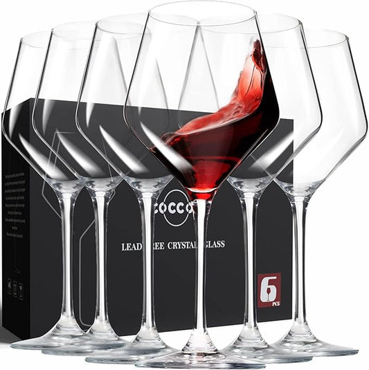 Wine Glasses,White Red Wine Glasses Set of 6,Lead-Free Premium Crystal Clear Glass,Hand Blown Italian Style Burgundy Long Stem Wine Glasses,Great Gift Packaging(16oz,6pack)