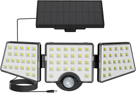 Lepro Solar Lights for Outside, WL5000 Motion Activated Security Lights, Separate Solar Panel, 3 Adjustable Head 270° Wide Lighting Angle, IP65 Waterproof Wall Lamp for Porch Yard Garage