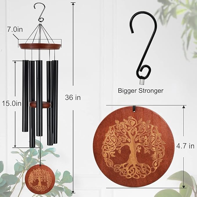 Wind Chimes for Outside,Outdoor Wind Chimes for Mother & Grandma - Large Garden Hanging Decor with Tree of Life Engraving, Perfect for Yard, Home, Christmas, Birthdays