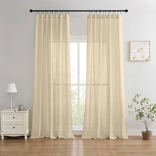Joydeco Linen Curtains 84 Inch Length 2 Panels Set, Light Filtering Curtains for Bedroom Living Room,Linen Blend Drapes 52 Inches Wide with Back Tab Rod Pockets (W52 x L84 Inch, Natural)