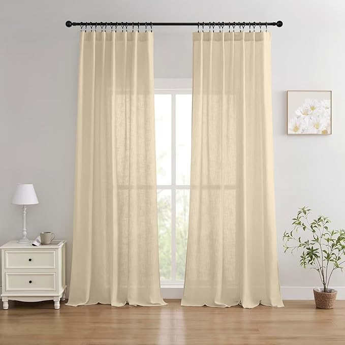 Joydeco Linen Curtains 72 Inch Length 2 Panels Set, Light Filtering Curtains for Bedroom Living Room,Linen Blend Drapes 52 Inches Wide with Back Tab Rod Pockets (W52 x L72 Inch, Natural)