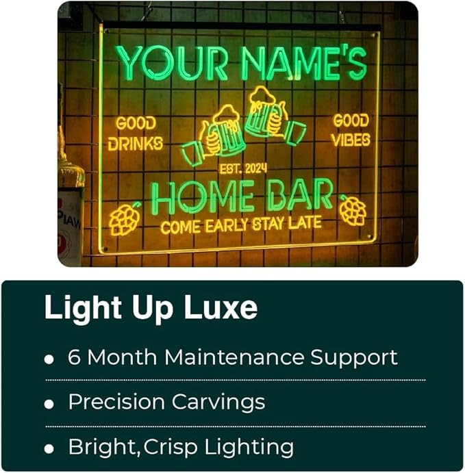 Personalized Bar Neon Sign Custom Beer Home Bar Lights Decor Acrylic Table LED Lighted Signs for Men Restaurant Coffee Man Cave Workshop Garage Poker Signs Gifts