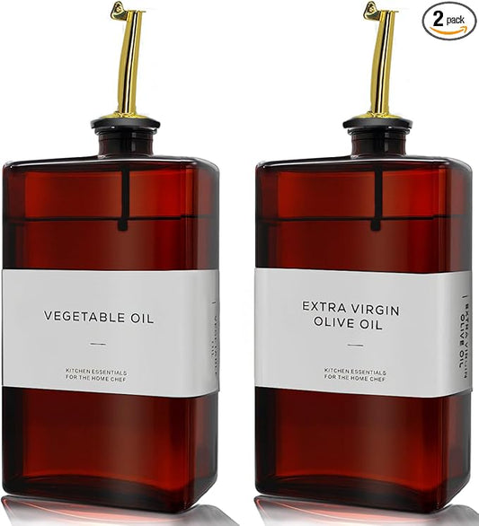 Olive Oil Dispenser Bottle for Kitchen - 11.8oz Dark Glass UV Protection, Oil and Vinegar Dispenser Set, Drip-Free Pourer, Kitchen Essential, 11.8oz, Set of 2