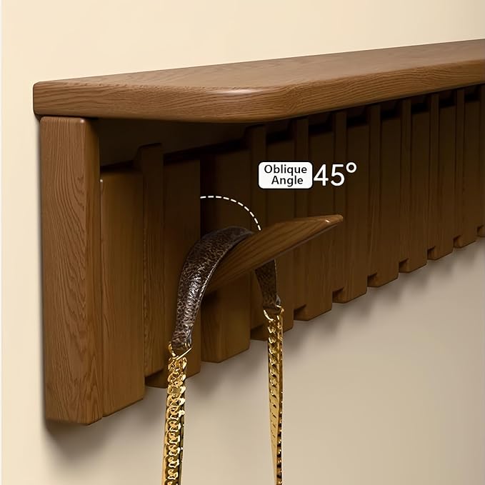 Wall Mounted Piano Key Hanger | Flip Style Hook | Entrance Wall Art Hook, Made of Oak Wood (3 Times Painted, 4 Times Polished) (Tray Walnut, 12Hooks)