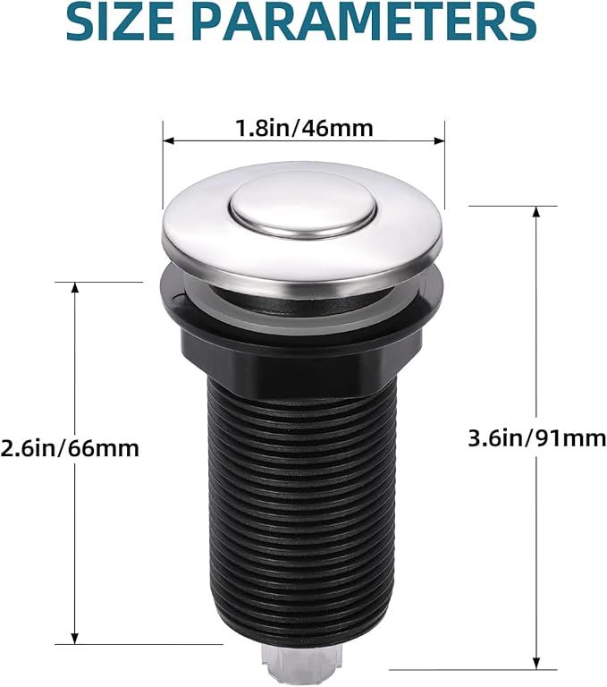 RQYEKDO Garbage Disposal Air Switch Kitchen Sink Top Long Stainless Steel Polished Nickel Long 2.5" for Food and Waste Disposal On/Off Air Button Parts Polished