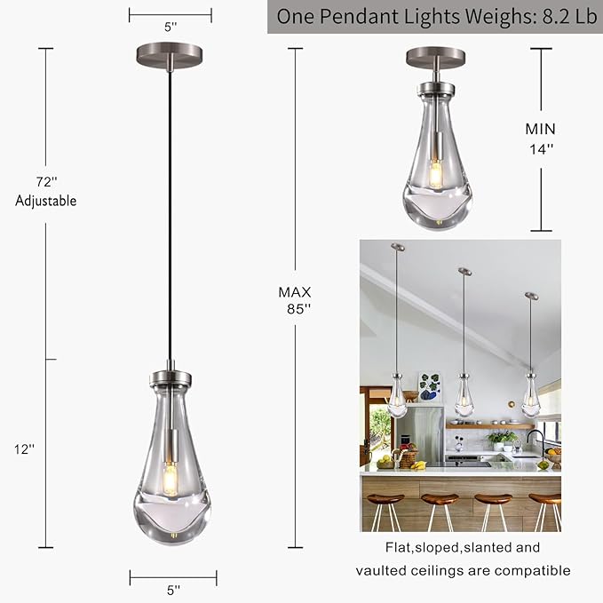 Modern Raindrop Pendant Lights, Kitchen Island Pendant Lights, Nickel Colored Brass Base Dining Room Light Fixture, and Interior Chandelier in The Living Room Hallway, Including The Bulb
