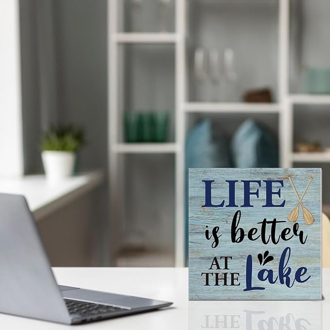 Lake House Decor Summer Lake Decorations Lake Life Wooden Sign Rustic Home Decor 5 x 5 Inches