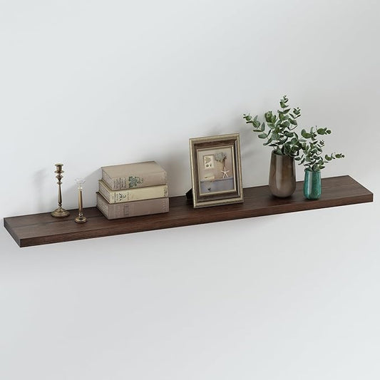 SAUMONIERES Floating Shelves 8 Inch Deep Solid Wood Wide Wall Shelf Set of 1 Wall Mounted for Bedroom Bathroom Living Room Kitchen, 48 Inch Walnut