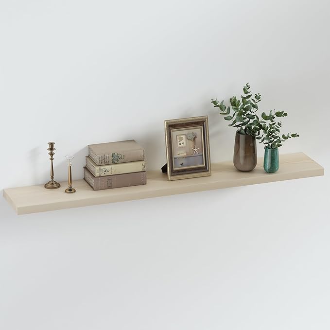 SAUMONIERES Floating Shelves 8 Inch Deep Solid Wood Wide Wall Shelf Set of 1 Wall Mounted for Bedroom Bathroom Living Room Kitchen, 48 Inch Natural