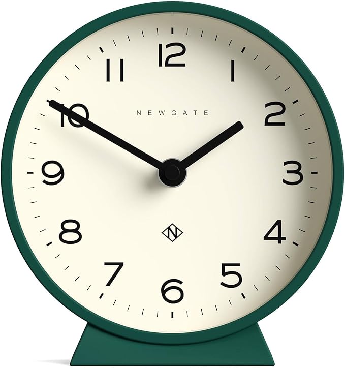 NEWGATE® M Mantel Echo Desk Clock | Modern Round Design | Eden Green | Easy to Read Numbers | Contemporary Style for Desk, Table, Shelf or Bedside
