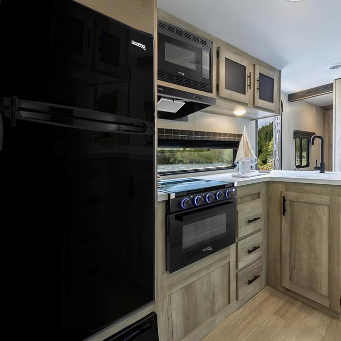 RecPro 4.4 Cu Ft 12V RV Refrigerator with Freezer | Frost-Free, Black Finish | Adjustable Shelves, Reversible Door, Built-In Lock | Off-Grid Camper Fridge | 19.5”W x 23.5”D x 43.5”H