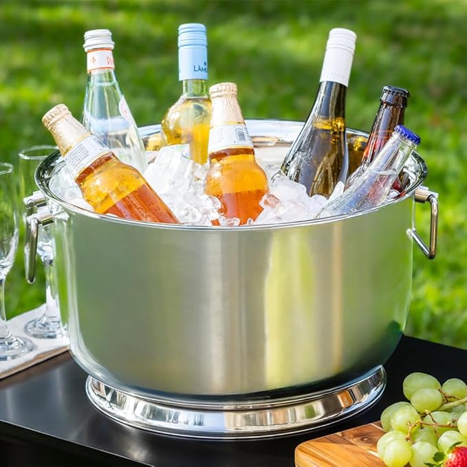 Sol Living Insulated Beverage Tub Large Ice Bucket with Handles Double Wall Stainless Steel Ice Bucket and Cooler for Wine, Drinks, Bar, Party, and Gift Beverage Cooler for Indoor and Outdoor Parties