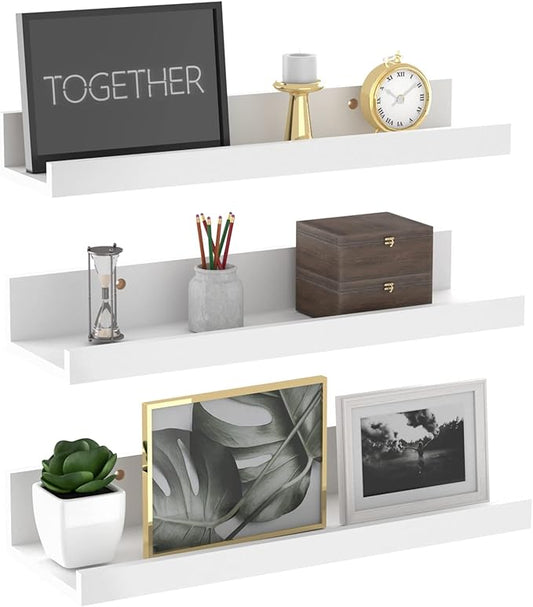 Giftgarden 16 Inch White Floating Shelves for Wall Mount, Modern Wood Wall Shelf Ledge for Bathroom Bedroom Living Room Kitchen Nursery Storage, Set of 3 Different Sizes