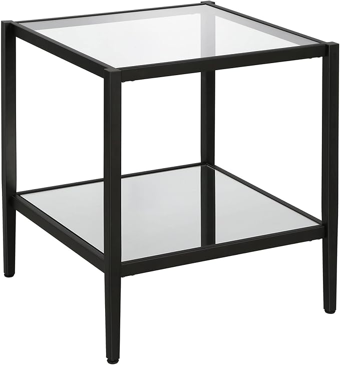 Henn&Hart 20" Wide Square Side Table with Mirror Shelf in Blackened Bronze, Table for Living Room, Bedroom