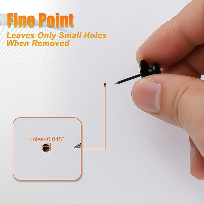 KURUI 60Pcs Double Headed Nails for Hanging Pictures, Renter Friendly Decor Pictures Hanging Kit, Wall Hangers for Bathroom Living Room Office, Push Pins for Tapestry Frame Art, Wall Mount-Black