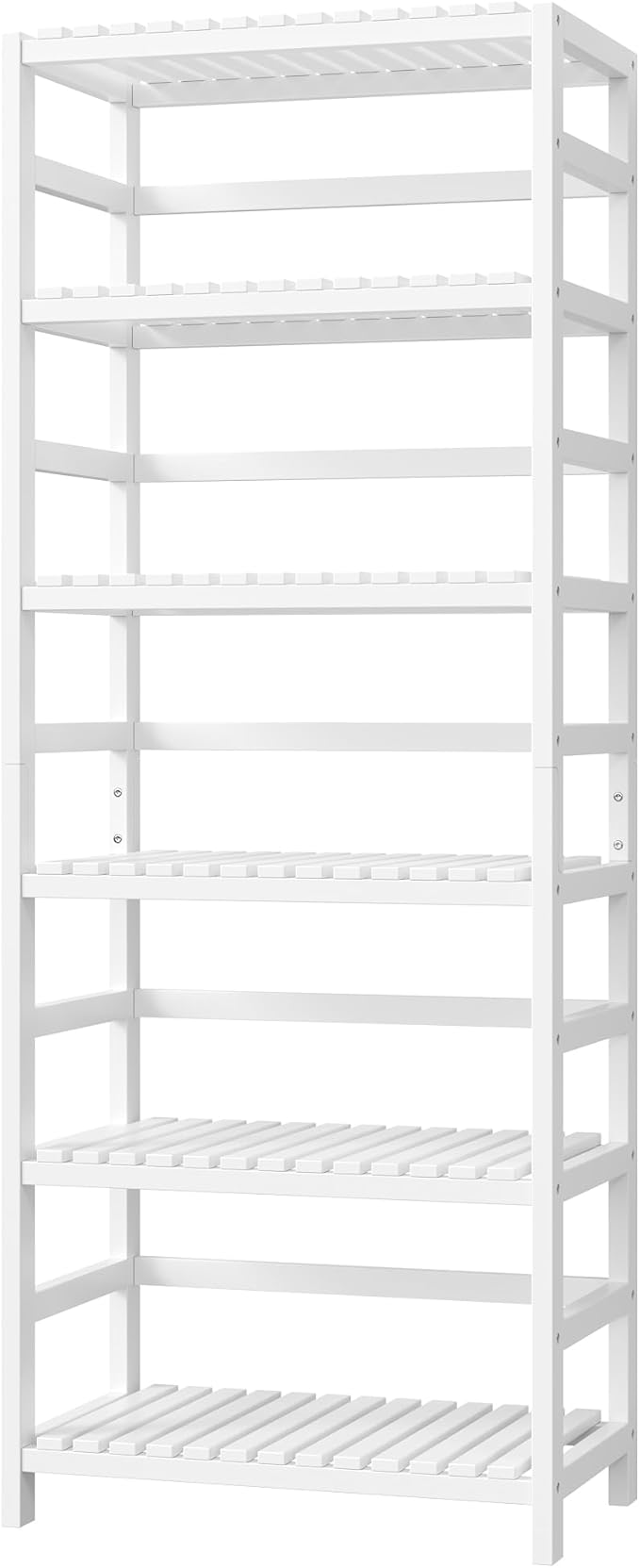 FOTOSOK 6-Tier Bamboo Shelf, Bamboo Bookcase with Adjustable Shelves, Free Standing Storage Shelf Unit, Plant Flower Stand for Bathroom, Kitchen, Home Office, White