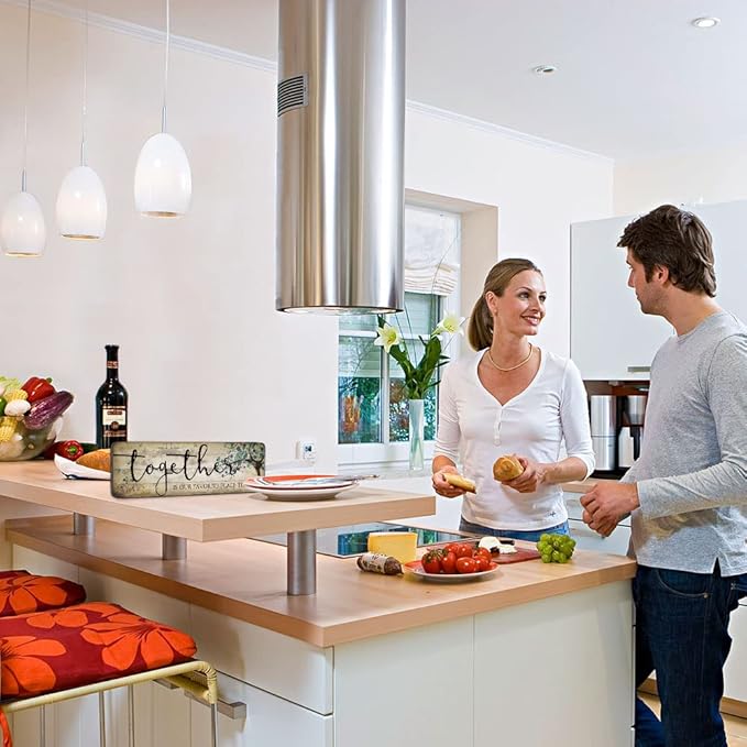 Family Art Decor Inspirational Quotes Wall Hanging Sign - Together is Our Favorite Place to Be - Motivational Home Art Decor Wood Plaque Sign 16"x5"